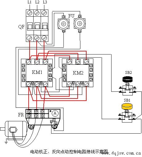 二三相异步电动机正反向点动控制电路