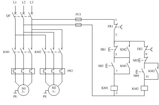 两台电动机顺序停止控制电路