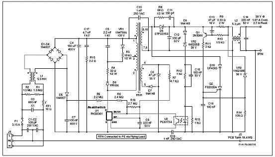 powerintpks607yn50w音頻放大器電源設計方案