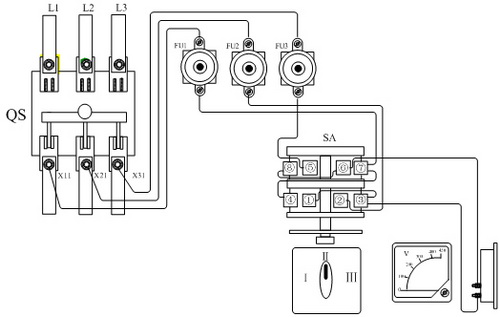 三相组合开关接线图图片