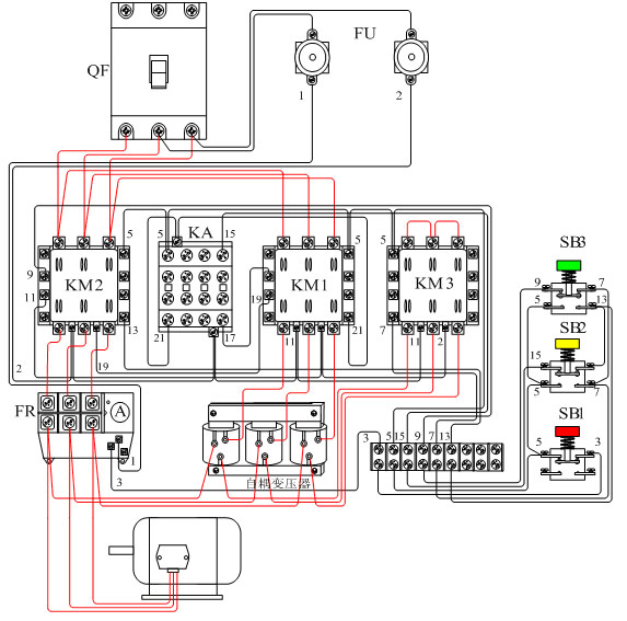 鼠笼式电动机自耦降压启动手动控制电路知识